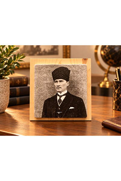 CEREN WOODEN Atatürk Portreli Dekoratif Taş Tablo 12,5x12,5 cm – Masaüstü ve ...