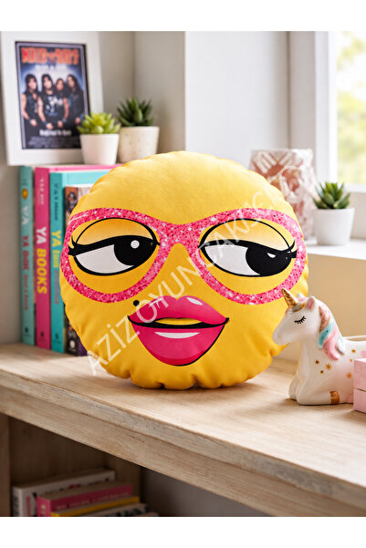 AZİZ OYUNCAK 💛   25 cm Cute Emoji Humorous Cartoon Themed Round Toy Pillow Y...