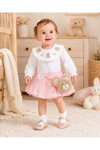 lisaloom baby & kids Baby Girl Floral Tutu Skirt, Teddy Bear Embroidered Shir...