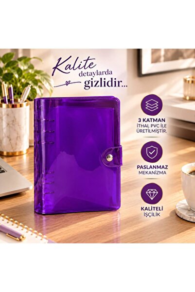 ASEL SANAT Birikim Ajandası - Bütçe Planlayıcı Cüzdan ŞEFFAF MOR PVC KAPAK 3 KAT PVC KATMAN İTHAL PVC İLE ÜRETİLMİŞTİR