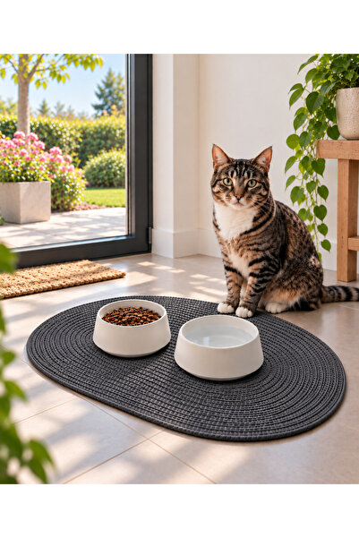 ÖRGÜM 1 Adet Kedi Köpek Beslenme Paspası Kedi Köpek Mama Altlığı 50x30 Cm ( M...