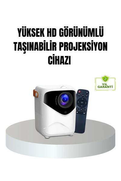 EGE YAPI Taşınabilir 1080P HD Akıllı Projektör – 64GB Dahili Hafıza, 2GB RAM, Uzaktan Kumandalı