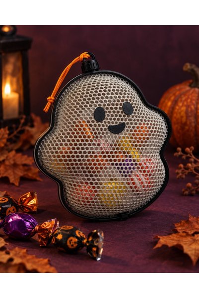 OEM Recipient fantomă Halloween 10×10 cm pentru bomboane, decor flexibi | Dimensiuni: 12.1 x 12 x 2.4 cm
