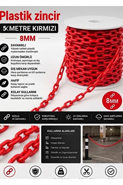 8MM PLASTİK ZİNCİR 5 METRE KIRMIZI