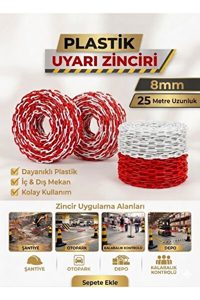 8MM PLASTİK ZİNCİR 25 METRE KIRMIZI-BEYAZ