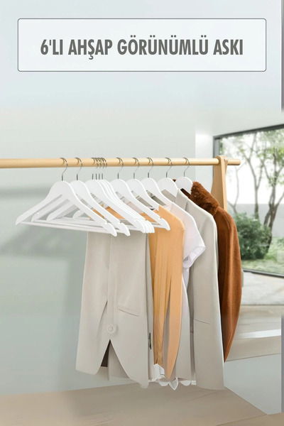 SS HOME CONCEPT 6-Piece Wooden Look Hanger White 44 cm