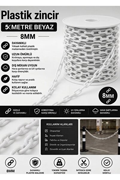 8MM PLASTİK ZİNCİR 5 METRE BEYAZ