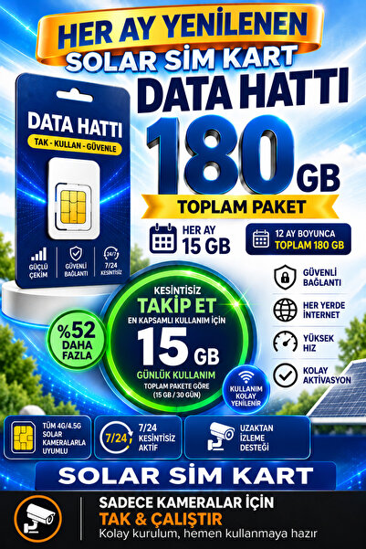 TRCharger 4G Her Ay 15 GB Sim Kartı 1 Yıllık Tek Ödeme Data M2M Hattı Güvenli...