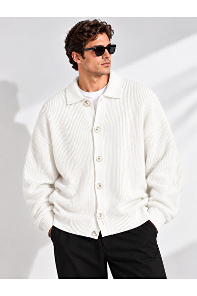 GENIUS STORE Men's Cardigan Oversize Fit Buttoned Polo Collar Knitwear Sweate...