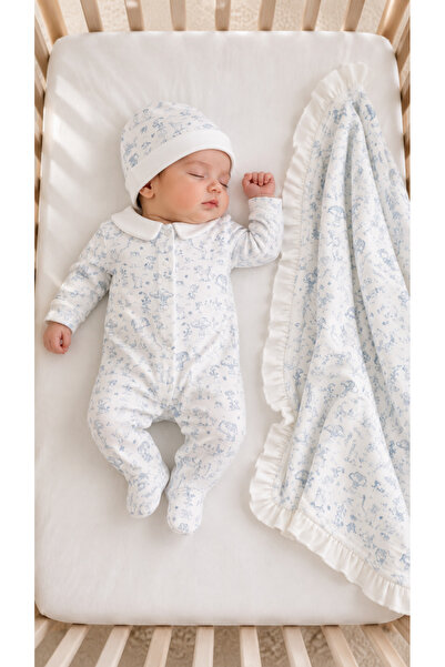 lisaloom baby & kids طقم أطفال بنقشة سفاري - طقم رومبير وقبعة وغطاء بطانية مز...