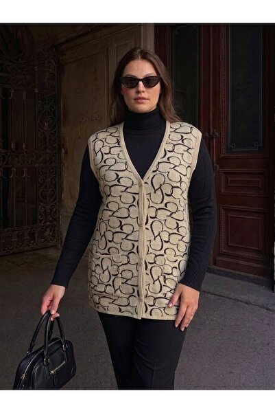 onno style women Classic Steel Knitted Tricot Vest with Heart Pattern and But...