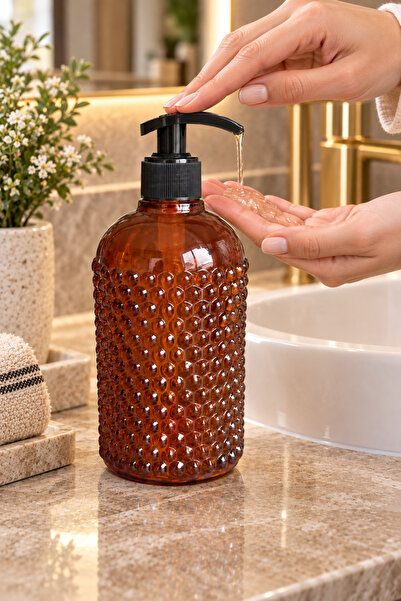 ANGDESİGN Yıldız Cam Sıvı Sabunluk Tekli-Amber •• Banyo & Mutfak İçin Tezgah Üstü Lavabo Bulaşık El Sabunu Banyo Dekor Cam Deterjanlık Sıvı Sabun Duş Jeli Bulaşık Deterjanı Çamaşır Suyu Şampuan Banyo Cam Dekor