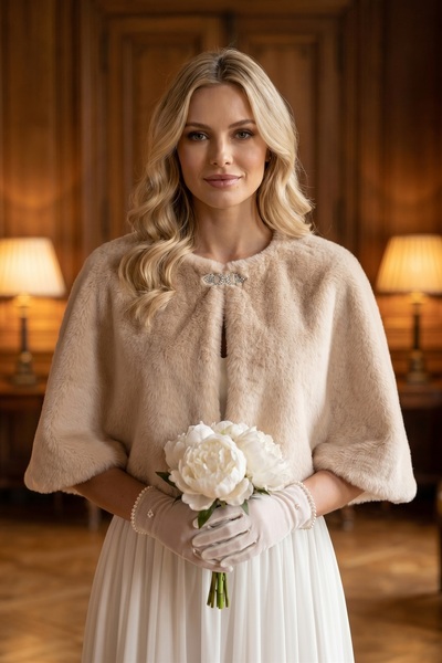 Elegance Scarf Premium Fur Etol με καρφίτσα Νυφικό Μπολερό Νυφικό Μπολερό Νυφ...