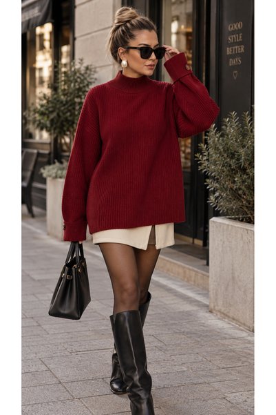 MADAMMERY Burgundy Wide Sleeve Long Sweatshirt