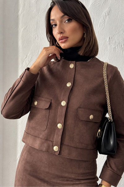 MADAMMERY Gold Button Suede Jacket