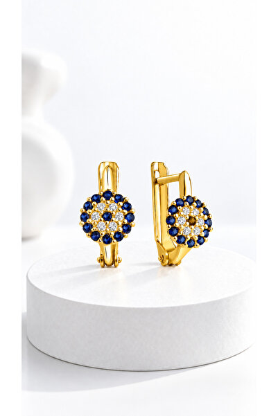 jelux silver Gümüş 925 Ayar Nazar Safir Taşlı Çocuk Gold Küpe