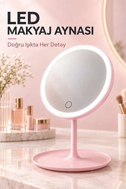 Evgereçlerim Şarjlı Masaüstü Dokunmatik Işıklı Makyaj Aynası 3 Kademeli Usb B...
