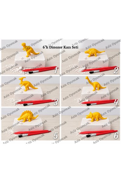 AZİZ OYUNCAK 🌏   6-Piece Dinosaur Excavation Set |   Archaeological Science Excavation Game |   Educational Activity and Activity Set