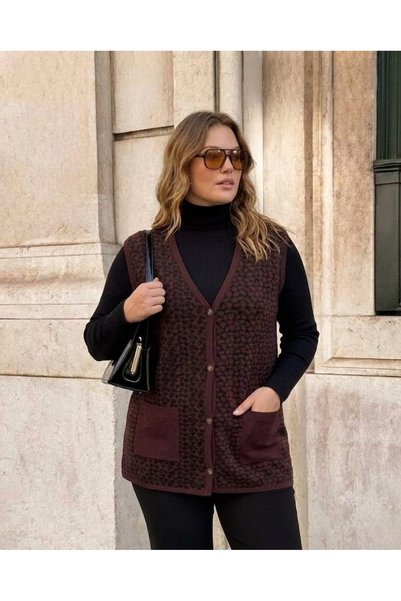 onno style women Steel Knit Classic Leopard Pattern Knitted Vest