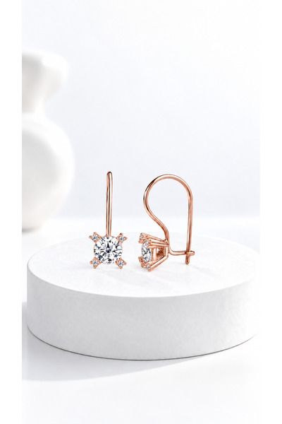jelux silver Gümüş 925 Ayar 5 Mm Dörtlü Yıldız Zirkon Taşlı Rose Küpe