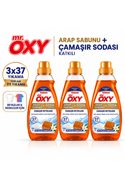 Mr.Oxy Arap Sabunu ve Soda Katkılı Sıvı Çamaşır Deterjanı Beyazlar ve Renkliler