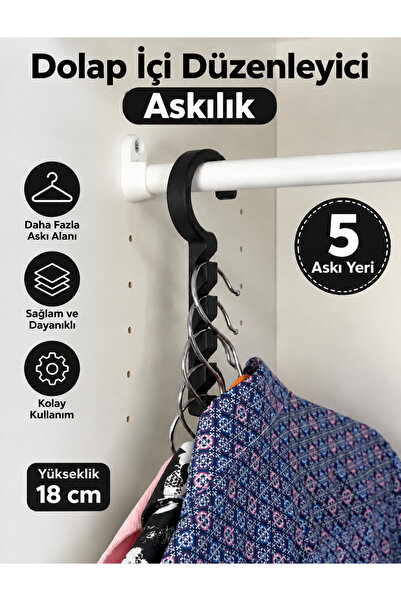 Genel Markalar Dolap İçi Düzenleyici Askılık 5 Bölmeli