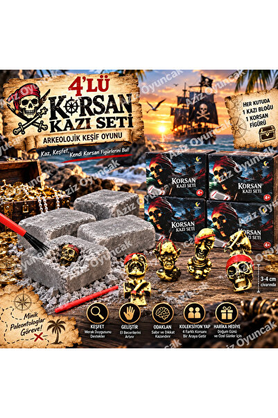 AZİZ OYUNCAK 🏴‍☠️ 4’lü Korsan Kazı Seti Arkeolojik Kazı Oyunu Karayip Korsan...