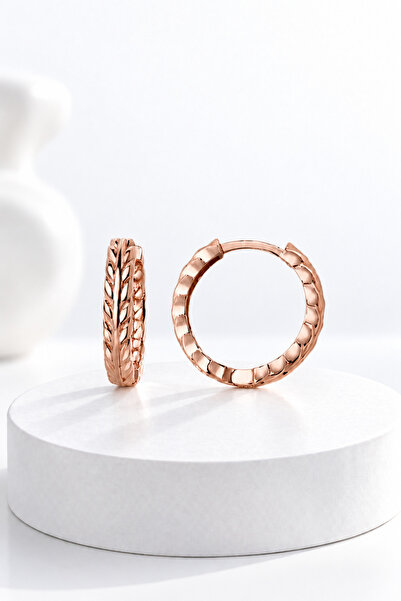 jelux silver Gümüş 925 Ayar 17 Mm Dokulu Halka Rose Küpe
