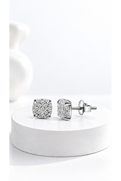 jelux silver Gümüş 925 Ayar 7*7 mm Işıltılı Anlar Rodyumlu Çivili Küpe