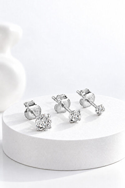 jelux silver Gümüş Tria 3mm 4 mm 5 mm Zirkon Taşlı Küpe