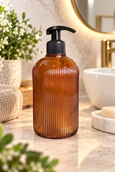 ANGDESİGN Deniz Cam Liquid Soap Dispenser Single-Amber •• Countertop Sink Dis...