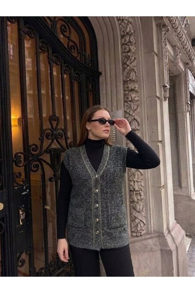 onno style women Karyağdi Pattern Classic Steel Knitted Tricot Vest