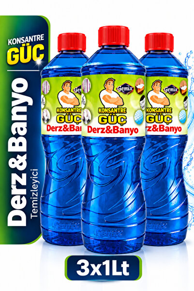 KONSANTRE GÜÇ Derz & Banyo Duşakabin Fayans arası Temizleyici 1 Litre x 3 Adet