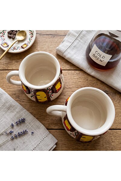 sharp&art Handcrafted, Double-Sided Embossed Pattern 2-Piece Cup-Mug Set, 5 Different Models