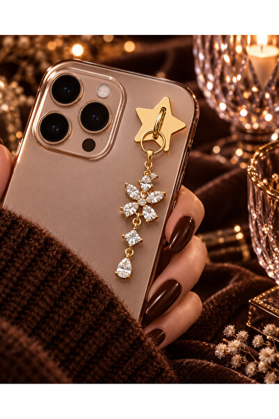 ZZ 3010 Premium Zirkon Taşlı Ay ve Yıldız Figürlü Lüks Telefon Aksesuarı Charm