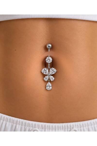 Arescollection ZİRKON TAŞLI ÇELİK KELEBEK ŞEKLİNDE GÖBEK PİERCİNGİ