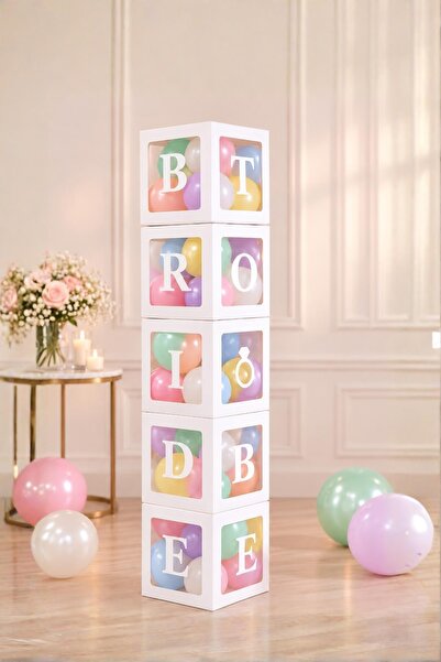Patladı Gitti Bride To Be Yazılı Büyük Boy 25 cm Beyaz Kutu ve Balon Seti Niş...