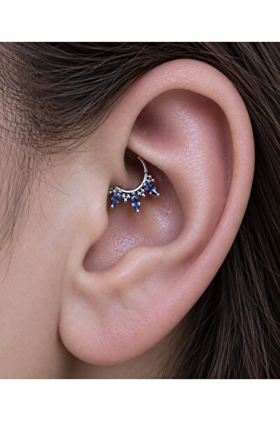 Arescollection 1 adet çelik MAVİ zirkon taşlı septum daith helix lobe uyumlu ...