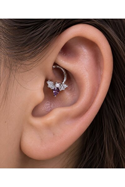 Arescollection 1 adet çelik zirkon taşlı YARASA septum daith helix lobe uyuml...