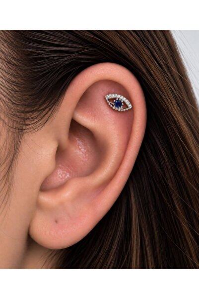 Arescollection 1 adet zirkon taşlı göz şeklinde helix lobe flat uyumlu piercing