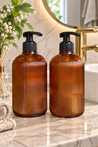 ANGDESİGN Deniz Cam Liquid Soap Dispenser •• 2-Pack-Amber •• Countertop Sink ...