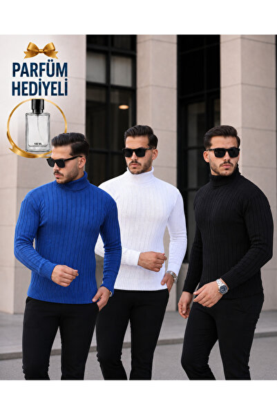 YONEZ MODA 3-Piece High-Neck Knit Sweater and Perfume