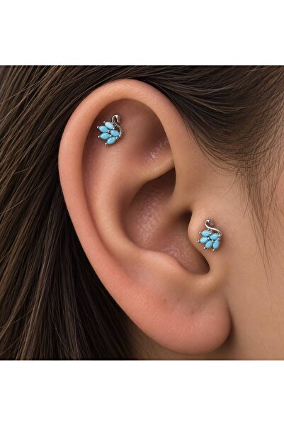 Arescollection 1 adet mavi zirkon taşlı kuğu tragus helix lobe uyumlu piercing