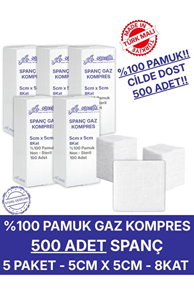 Alban Spanç Gazlı Bez 5x5cm 8 Katlı 500 Adet - Yüksek Emici, Yapışmayan, Nefe...