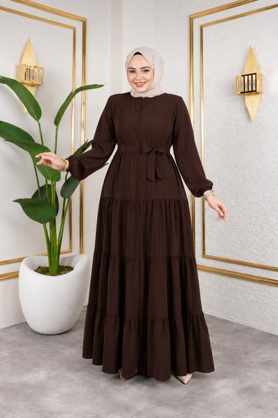 MODAASİ Medina Silk Belted Gathered Layered Hijab Ferace