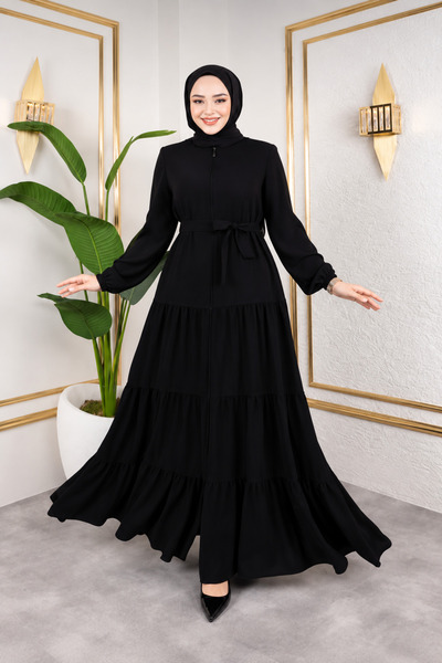 MODAASİ Medina Silk Belted Gathered Layered Hijab Ferace