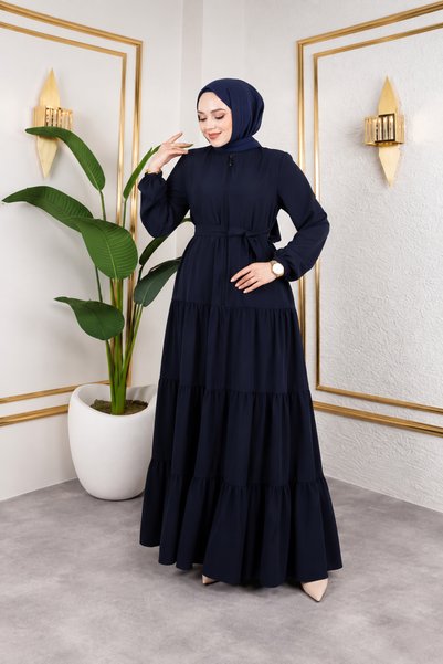 MODAASİ Medina Silk Belted Gathered Layered Hijab Ferace