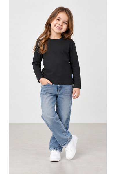 babito store %100 Pamuk Unisex Çocuk Bisiklet Yaka Uzun Kollu Basic Badi 2-10 Yaş