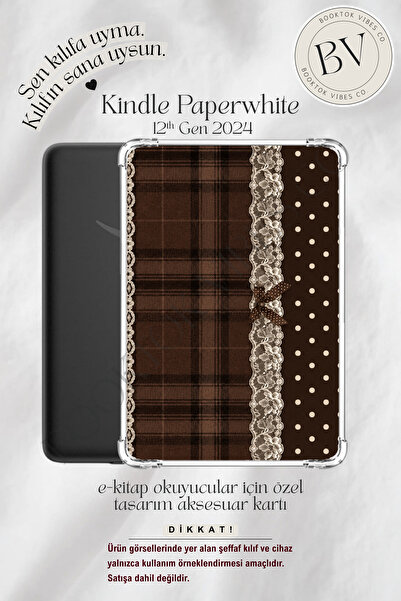 BookTok Vibes Co. Puantiye Dantel Acı Kahve Temalı Insert - Kindle ve Kobo E-...