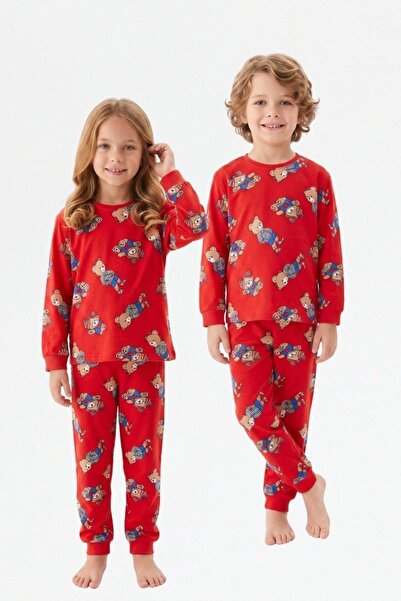 Bebella&Baby Ayıcık Baskılı %100 Pamuk unisex Çocuk Pijama Takımı